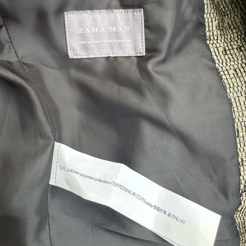 Zara Tweed Military-Style Blazer in Gray, Black & Gold Trim - Picture 8 of 9